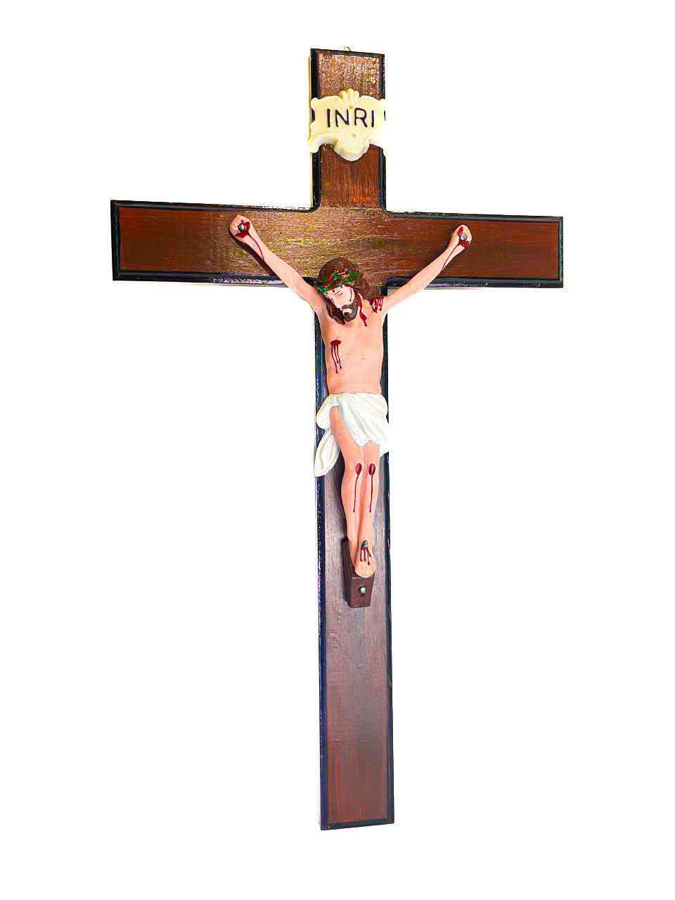 Crucifixo de resina com cruz de madeira 40 cm Crucifixo de resina com cruz de madeira 40 cm